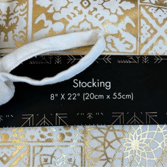Tahari Home Ivory Embroidered Metallic Gold Geometric Christmas Stocking NWT - Picture 5 of 8